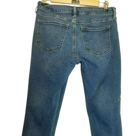 Old Navy Rockstar Mid-Rise Embroidered Floral Skinny Jeans Womens 6 Blue Denim - Picture 2 of 16